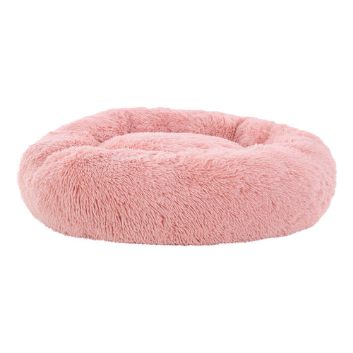 Large pink pet bed for dogs and cats, 90cm, soft plush fabric, calming and cozy for pet comfort, by DropshipZone.