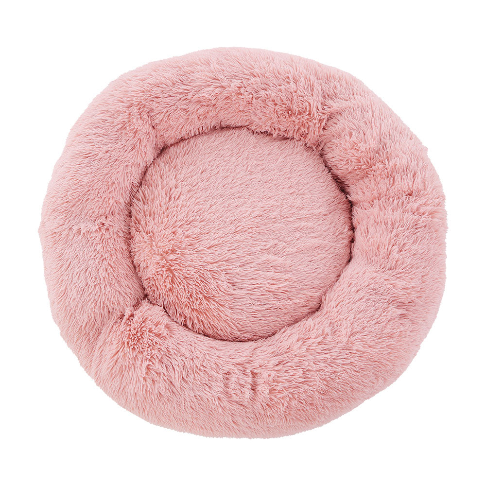 Large pink plush pet bed for dogs and cats, 90cm calming soft pet care bed by DropshipZone, cozy and comfortable for pets.
