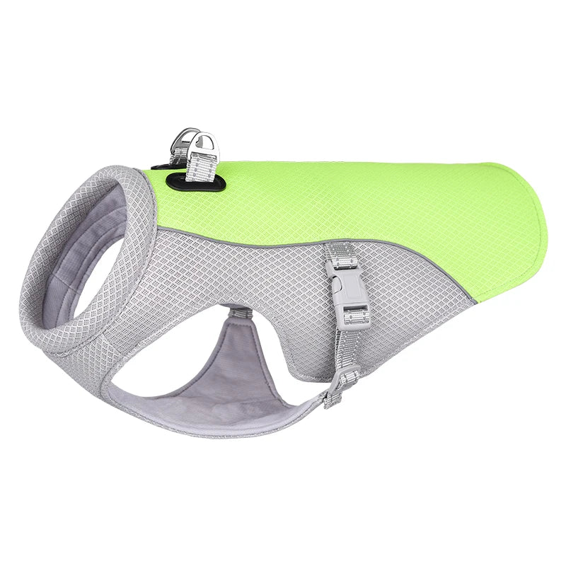 Cashymart summer dog cooling vest harness with reflective strips, lightweight and breathable for hot weather comfort.
