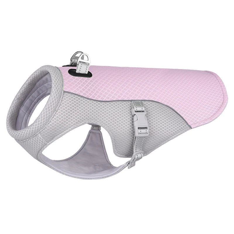 Cashymart summer dog cooling vest harness with reflective strips, designed to keep dogs cool and visible during warm weather.