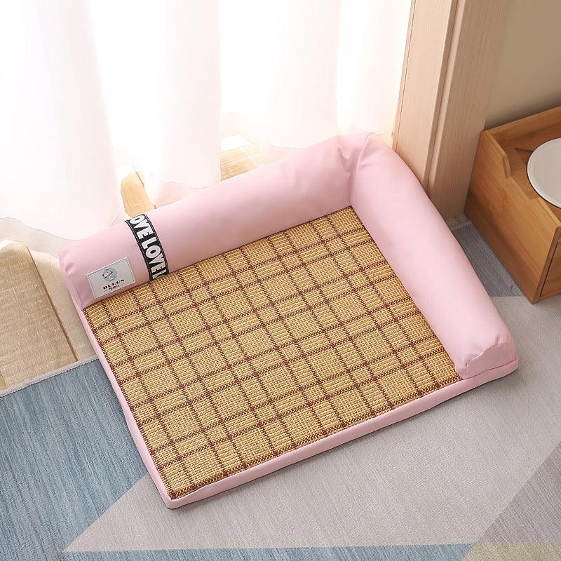 Dog Hugs Cat Cool Breeze Pet Oasis cooling mat for cats and dogs, summer dog bed with gel-filled surface for heat relief.