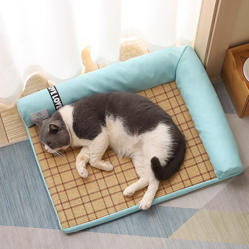 Dog Hugs Cat Cool Breeze Pet Oasis cooling mat for dogs and cats, soft summer dog bed with cooling surface for pets.