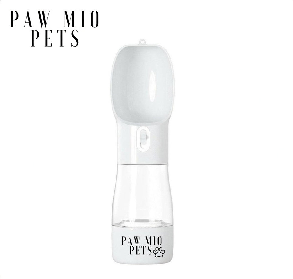 Light grey 2-in-1 portable pet feeder and water dispenser for dogs, with a compact design by PAWSOME PETS.