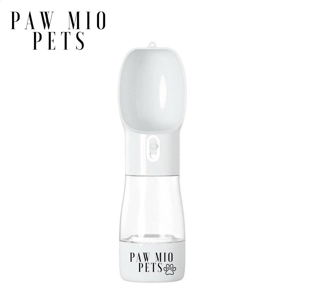 Light grey 2-in-1 portable pet feeder and water dispenser for dogs, with a compact design by PAWSOME PETS.